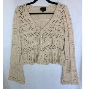 Lumiere Cardigan Beige Boho Crochet Pointelle Cottagecore Fairycore Peplum Small